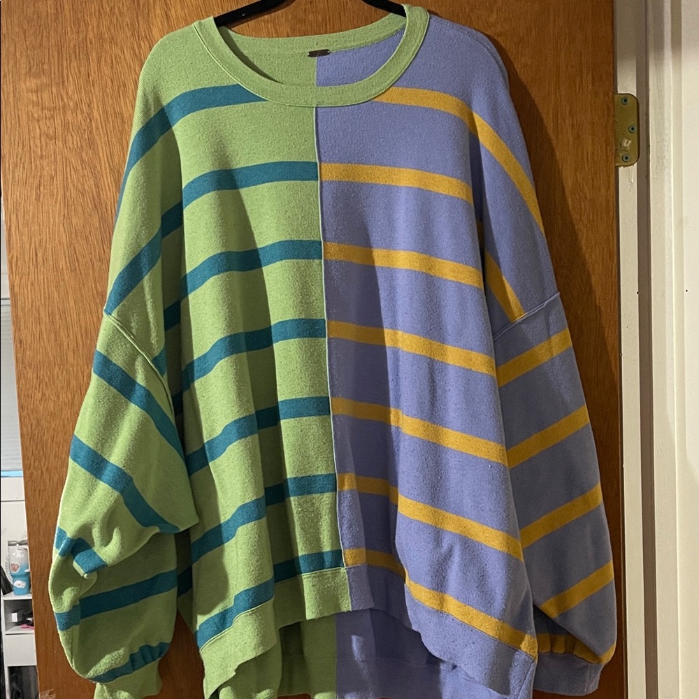 Free People Green and Purple Striped Sweater